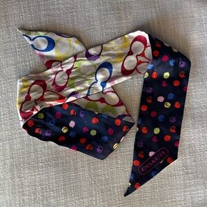 COACH Reversible Rainbow Logo Skinny Silk Scarf